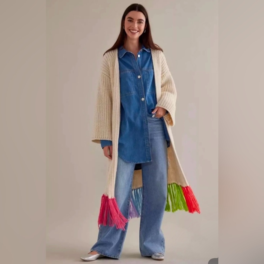 🦄 Anthropologie Fringe Rainbow Cardigan